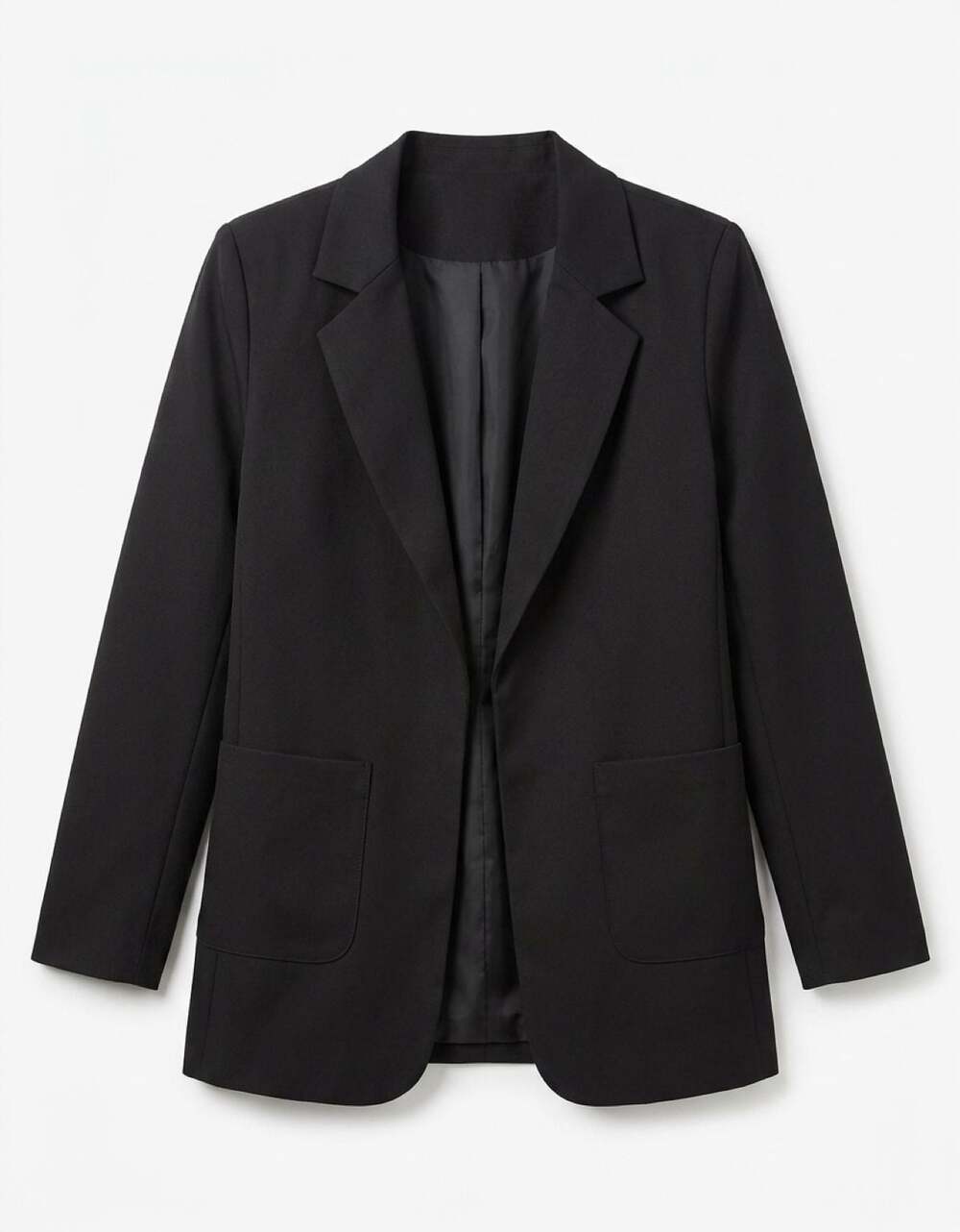 Women's Black Open-Front Unbranded Casual Blazer with Patch Pockets